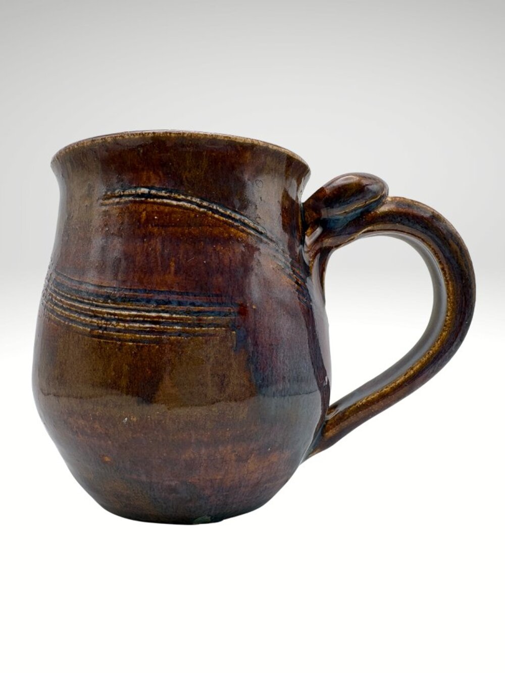 Signed Studio Pottery Rustic Brown Blue Stoneware Coffee Mug (SKU:022MG)